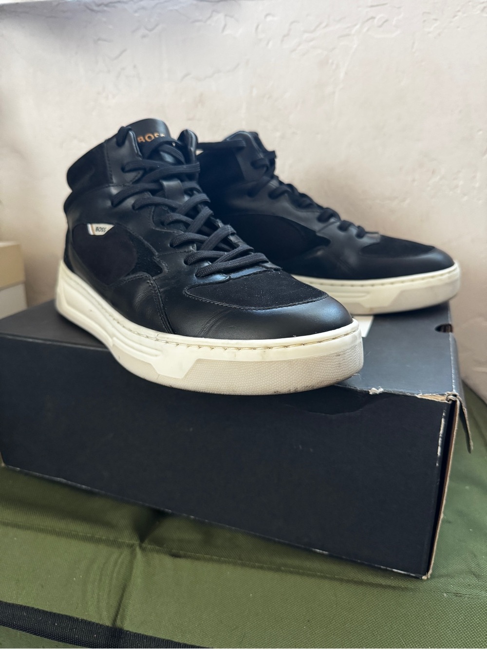 Boss Baltimore_hito Black High-Top Leather & Suede Sneakers with White Sole